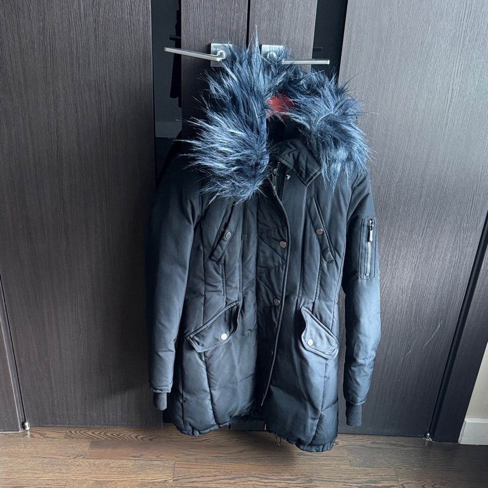 BCBG Maxazria Women's Navy Fur-Trimmed Jacket